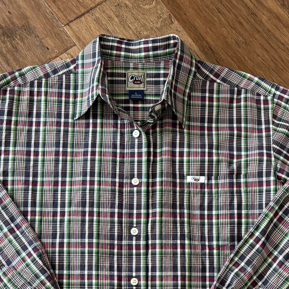 Cruel Girl Blue Green Red Plaid Button Down Long Sleeve Shirt Women's Size L - Picture 3 of 11